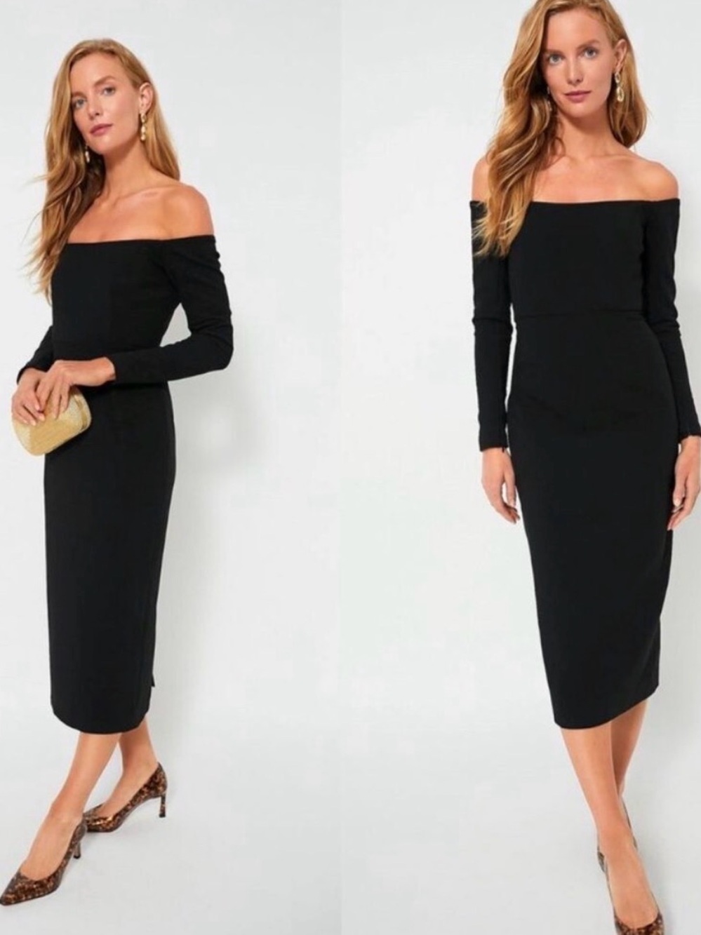 Tuckernuck Black Off-the-Shoulder Long Sleeve Midi Dress